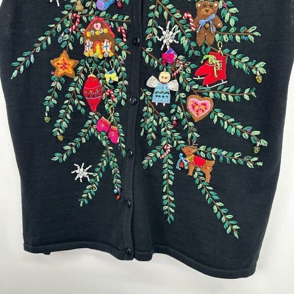 Marisa Christina Women’s Beaded Embroidered Decorated Holiday Tree Vest - Picture 12 of 12